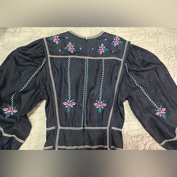 NEW Isabel Marant Caroline Embroidered Silk-satin Midi Dress Sz 36 Faded Black - Picture 16 of 16